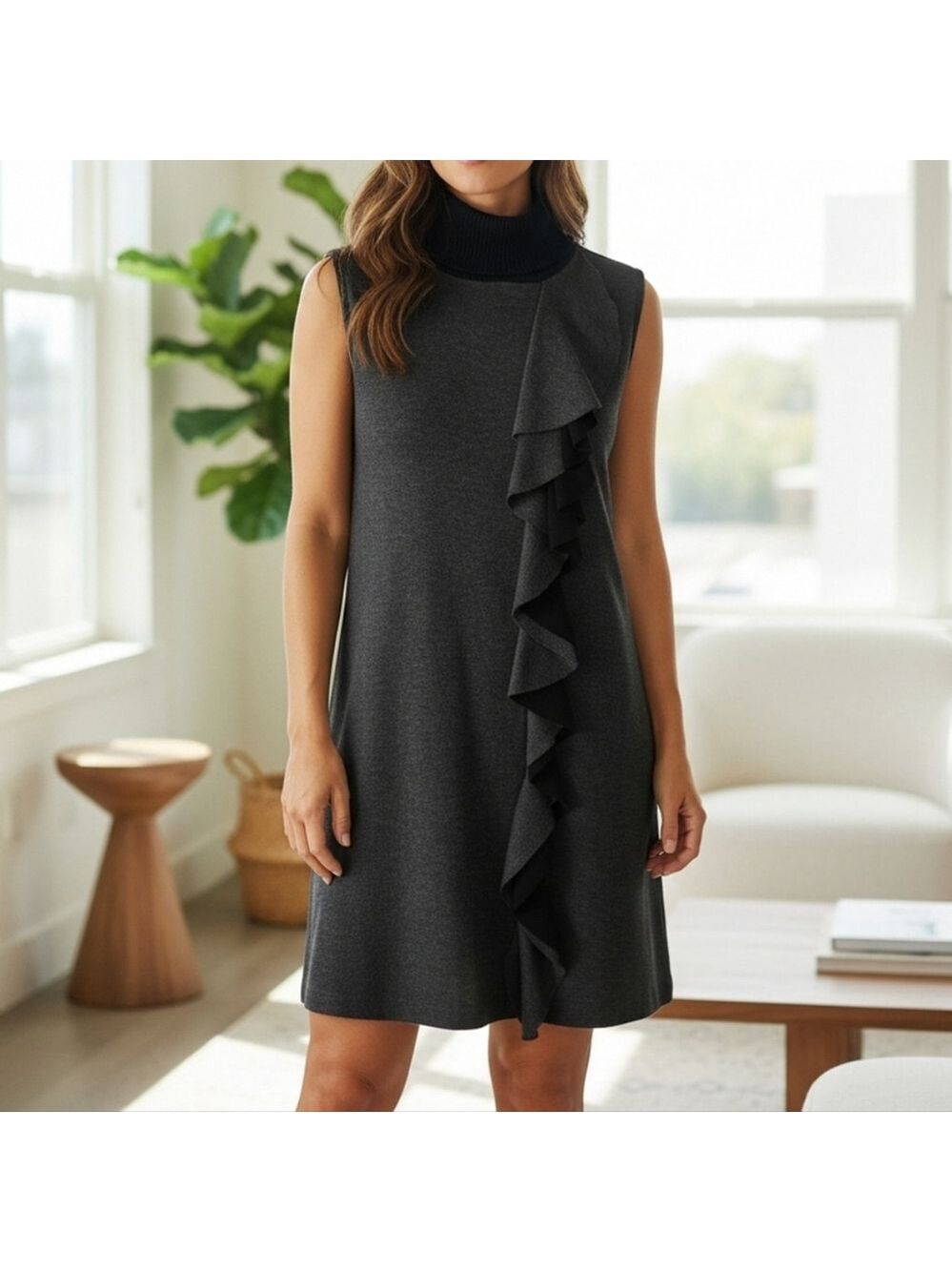 Melissa Nepton Gray Sleeveless Ruffled Mini Dress Size Small